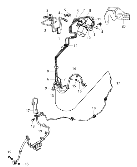 2017 Ram 3500 Pickup Hydraulic Control Unit, Brake Tubes And Hoses, Front Diagram