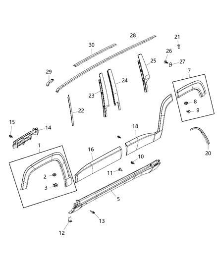 2019 Jeep Renegade Upper Center Pillar Trim Retainer Diagram for 6510891AA