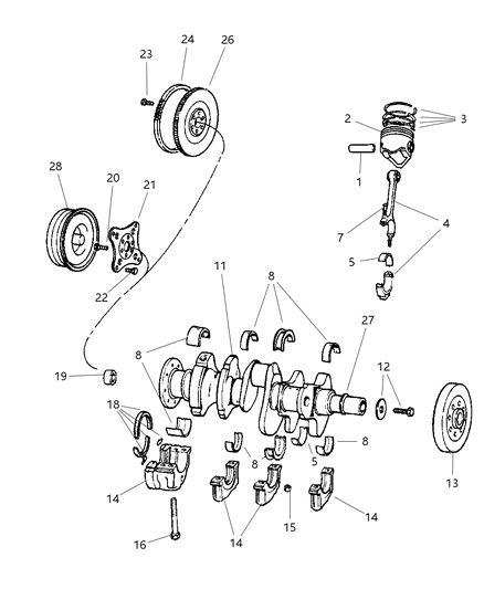2002 Dodge Dakota Crankshaft , Piston & Torque Converter Diagram 2 - Thumbnail