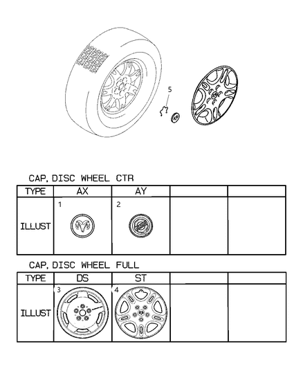 2001 Dodge Stratus Center Cap Diagram for MR519869
