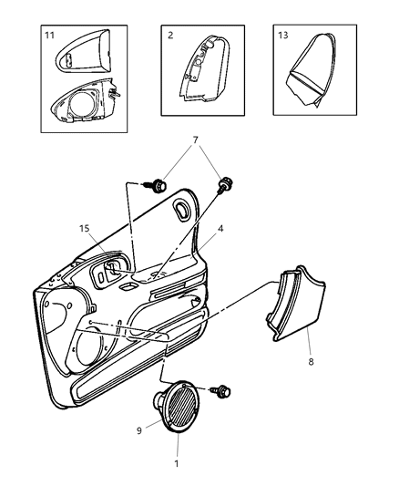 1998 Dodge Intrepid Door, Front Bezels & Speakers Diagram
