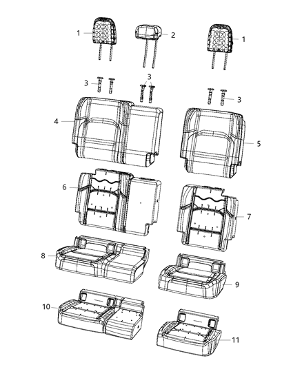 2021 Jeep Gladiator Seat Back Cover, Rear Diagram for 7CC55TX7AA