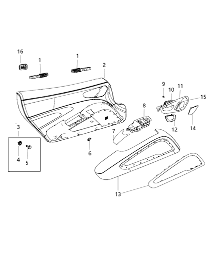 2017 Dodge Viper Armrest Front Door Trim Includes LED Lamp Diagram for 6EB79YSAAA