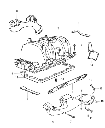 1998 Dodge Ram Van Manifolds - Intake & Exhaust Diagram 1 - Thumbnail