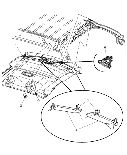 2007 Dodge Dakota Headliner & Visor Diagram
