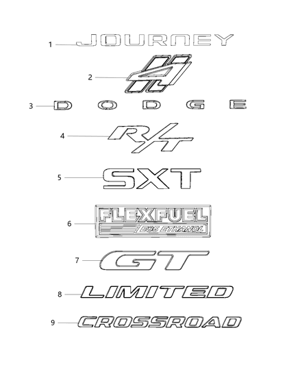 2018 Dodge Journey Nameplates - Emblem & Medallions Diagram
