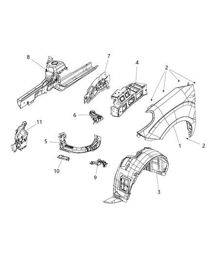 2018 Ram ProMaster City Fender Liner, Front Driver Side Diagram for 68266792AA
