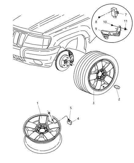 2006 Jeep Grand Cherokee Nut Tire Pressure Sensor Diagram for 56053033AA