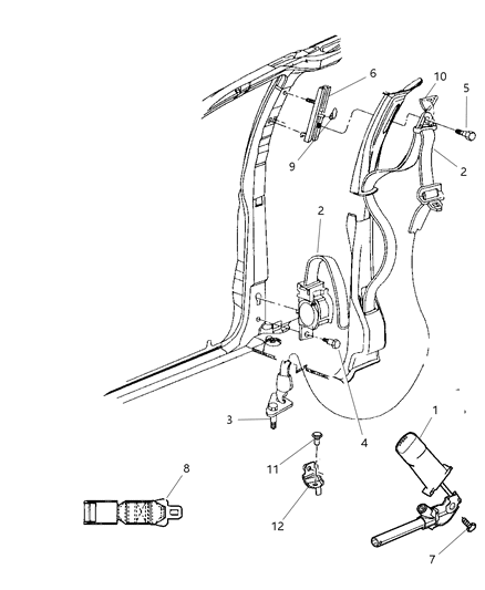 2006 Dodge Grand Caravan Seat Belt Front Inner Includes Cable, Sensor And Tensioner Diagram for WP151J3AF