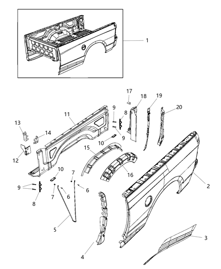 2019 Ram 3500 Pickup Pickup Box Diagram 2 - Thumbnail
