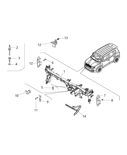 2016 Jeep Renegade Bracket Instrument Panel Diagram for 68255046AA