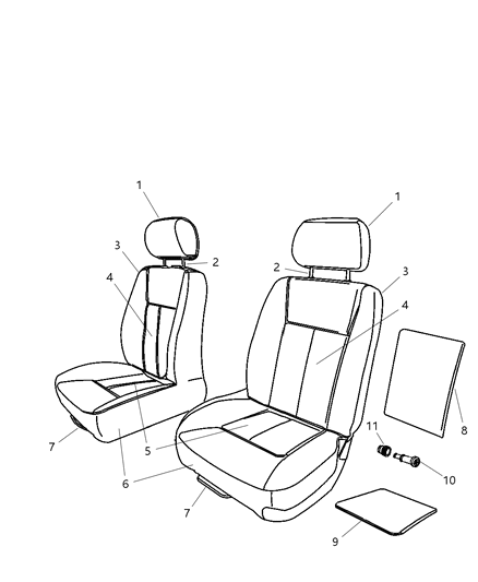 2010 Dodge Dakota Headrest, Slate Gray, Front Diagram for 1JN011D5AA