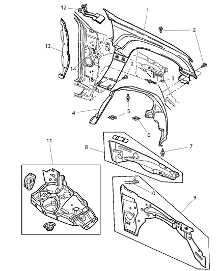 2000 Jeep Grand Cherokee Fender, Front Driver Side Diagram for 55135901AC