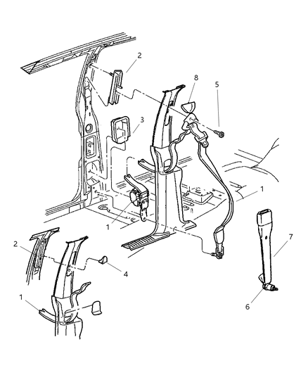 2000 Jeep Grand Cherokee Seat Belt Front Inner Diagram for 5GU081K5AC