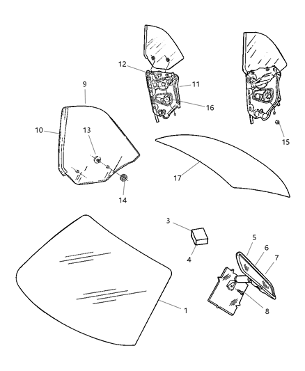 2006 Chrysler Sebring Regulator, Rear Passenger Side Diagram for 5066040AB
