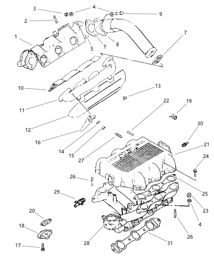 2000 Dodge Caravan Manifolds - Intake & Exhaust Diagram 2 - Thumbnail