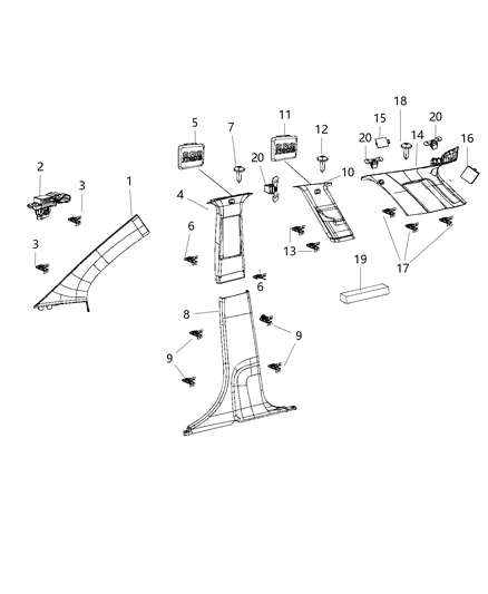 2019 Dodge Journey Rear Pillar Trim, Driver Side Diagram for 1BG15HDAAD