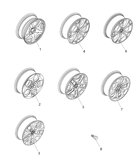 2015 Jeep Renegade Wheel, Alloy Diagram for 5XA68LAUAA
