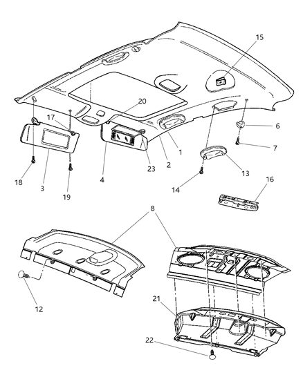 2001 Chrysler Sebring Sunvisor, Passenger Side Diagram for RE44TL2AB