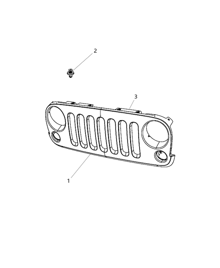 2008 Jeep Wrangler Grille Radiator Includes 6 Spring Clips And Jeep Nameplate Diagram for 1GR22DX8AB