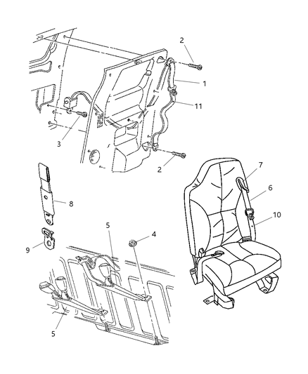 2002 Dodge Ram 2500 Button Belt Webbing Front Diagram for 5093281AA