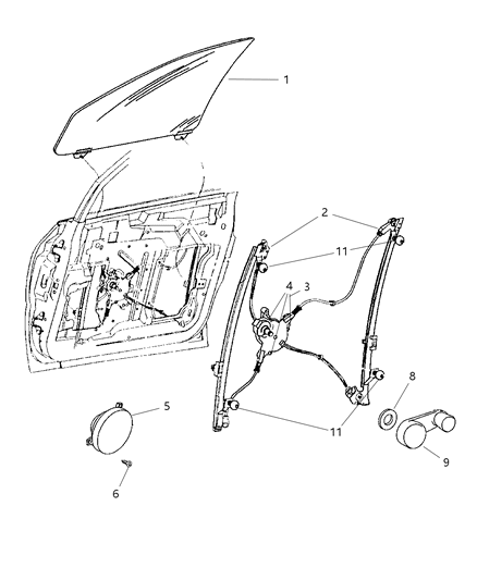 2002 Dodge Caravan Regulator Front Door Window Diagram for 4894536AA