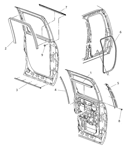2009 Dodge Ram 3500 Cab Chassis Weatherstrips - Rear Door Diagram