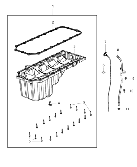 2014 Jeep Grand Cherokee Engine Oil Pan & Engine Oil Level Indicator & Related Parts Diagram 4 - Thumbnail