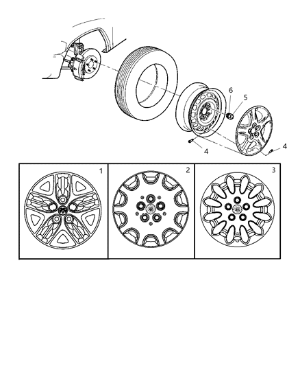 2004 Dodge Caravan Covers & Caps, Wheel Diagram