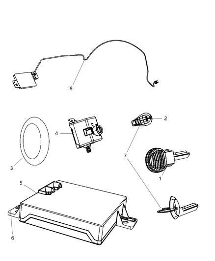 2009 Dodge Charger Transmitter Kit Integrated Key Fob Diagram for 68044064AB