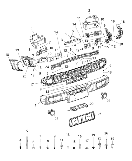 2020 Jeep Wrangler Bumper, Rear Diagram 3 - Thumbnail