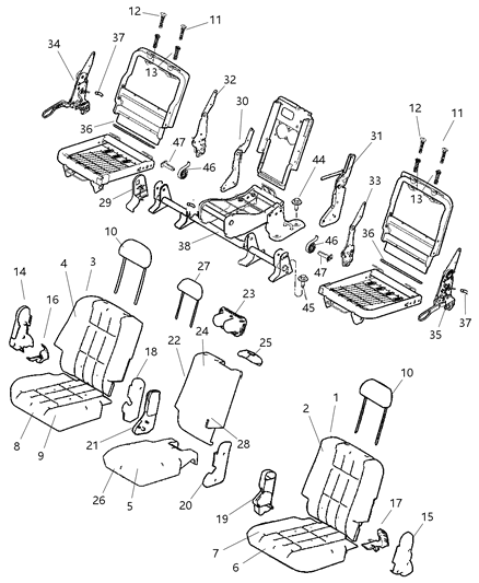 2008 Dodge Durango Headrest, Rear Diagram for 1FQ351D5AA