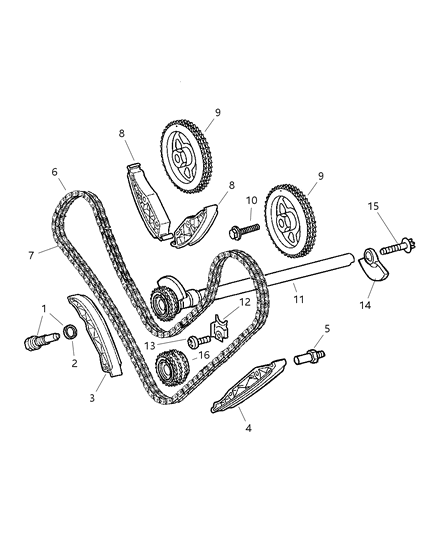 2006 Chrysler Crossfire Timing Chain And Related Parts Diagram 1 - Thumbnail