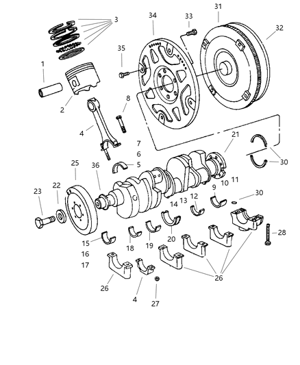 1999 Dodge Durango Crankshaft , Piston & Torque Converter Diagram 2 - Thumbnail