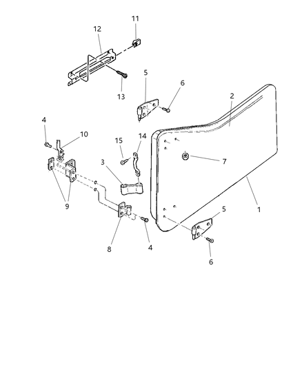 1999 Jeep Wrangler Front Door, Half Front Shell & Hinges Diagram