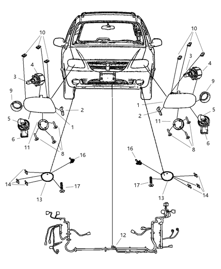 2003 Chrysler Town & Country Headlamp Bulb, Front Diagram for L0009007QL