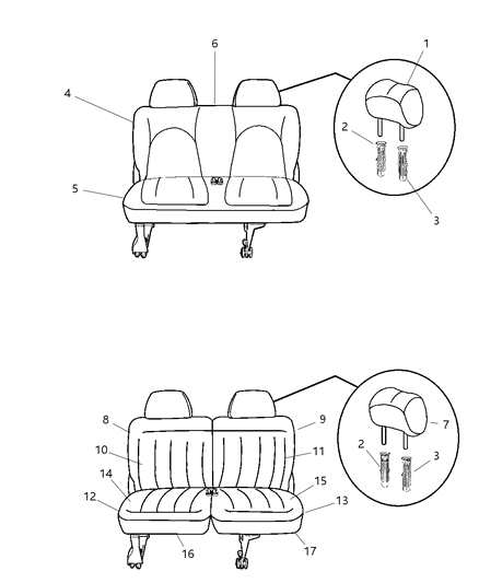2004 Chrysler Town & Country Cushion 50/50 Bench Right Diagram for ZA541D5AA