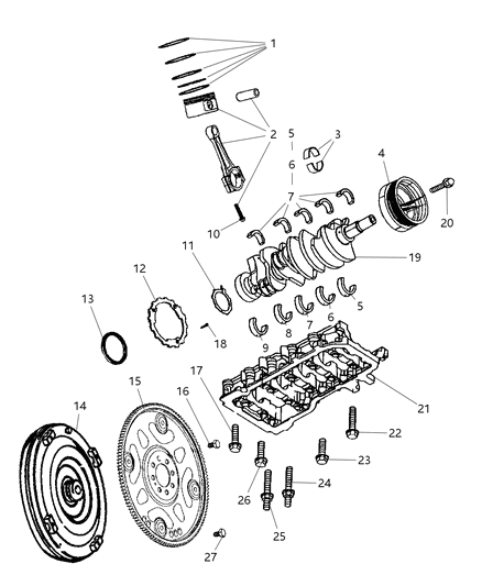 2007 Chrysler Aspen Crankshaft , Pistons , Drive Plate & Torque Converter Diagram 1 - Thumbnail