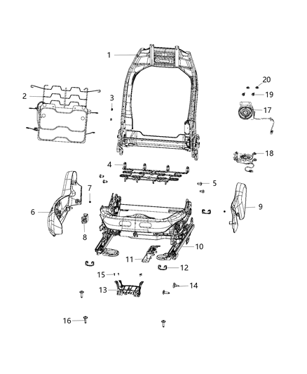 2018 Jeep Compass Front Seat - Adjusters, Recliners And Shields - Passenger - Power Diagram