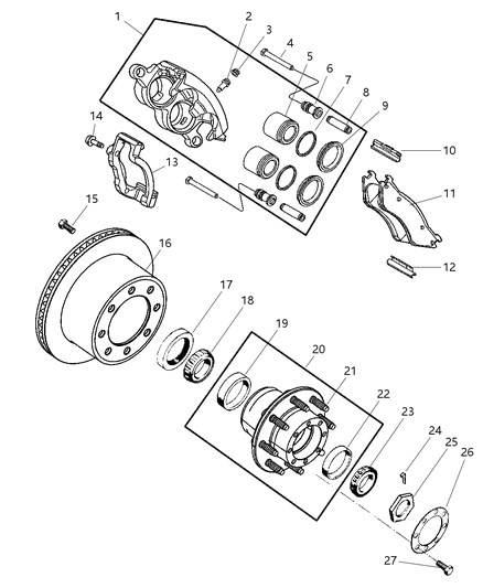 2001 Dodge Ram 3500 Regular Cab Disc, Bearings And Hub, Rear Brake Diagram