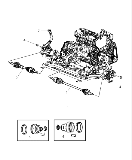2003 Dodge Stratus Boot Kit Half Shaft Inner, Front Passenger Side Diagram for 5019608AA