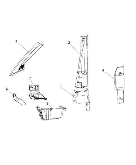 2014 Ram ProMaster 1500 Panel Quarter Trim D Pillar Trim Diagram for 1ZR81JXWAA