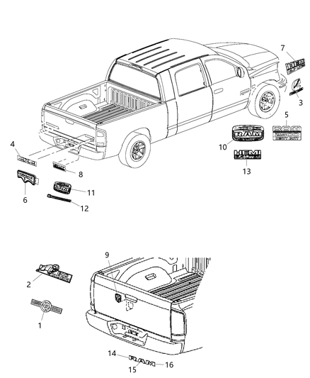 2017 Ram 2500 Nameplate Tailgate A Diagram for 68245565AD