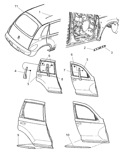 2002 Chrysler PT Cruiser Molding Front Door Diagram for RV16XRVAB