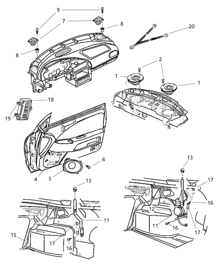 2001 Chrysler Sebring Quarter Panel Speaker, Rear Diagram for 5026092AA