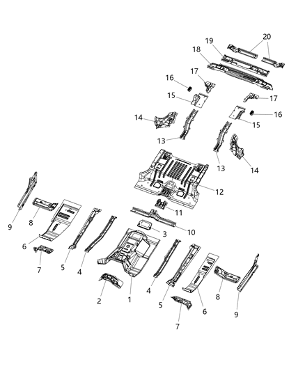 2018 Jeep Wrangler All-new Model Front And Rear Floor Pan Diagram
