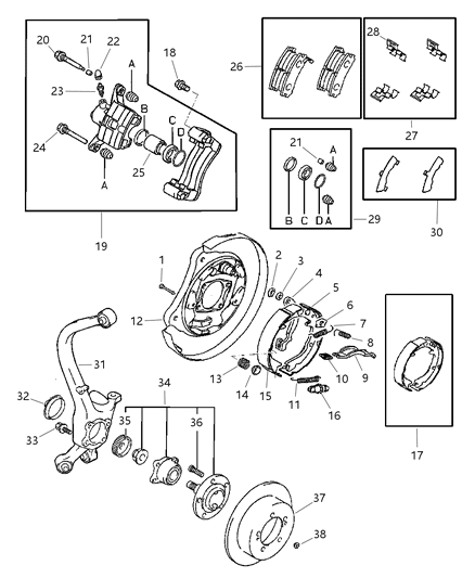 1999 Chrysler Sebring Shoe, Front Wheel Disc Brake, Lining & Clip Package Diagram for BHKH5066