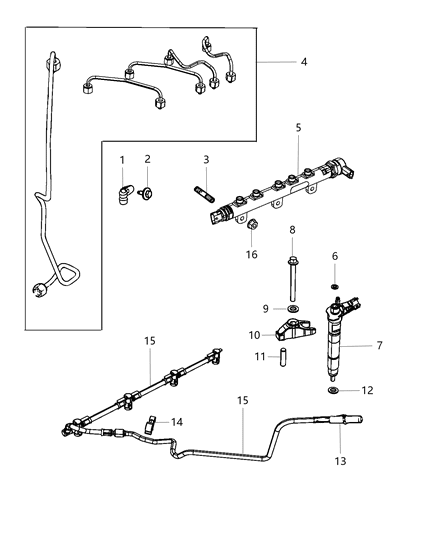 2018 Jeep Wrangler JK (Previous-generation) Fuel Rail & Injectors Diagram 1 - Thumbnail