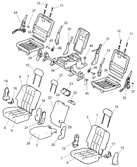 2008 Chrysler Aspen Headrest, Light Gray, Rear Center Outer Diagram for 1FQ751D1AA