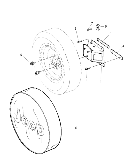 1998 Jeep Wrangler Spare Wheel, Tailgate Mounted Diagram